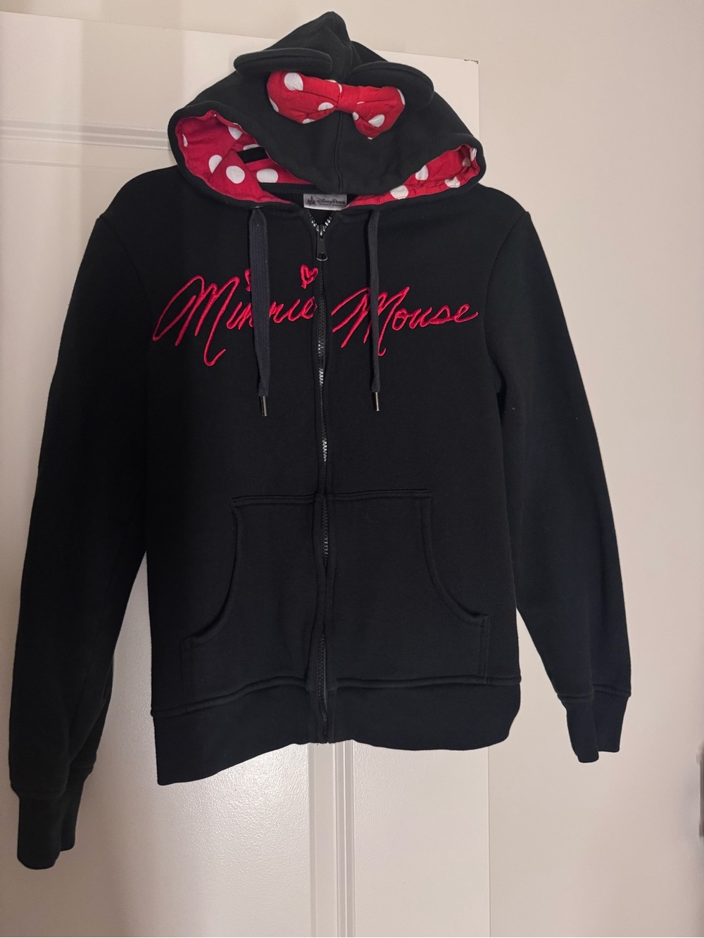 Disney Parks Minnie Mouse Ear Zip-Up Hoodie Black & Red Medium - Picture 2 of 9